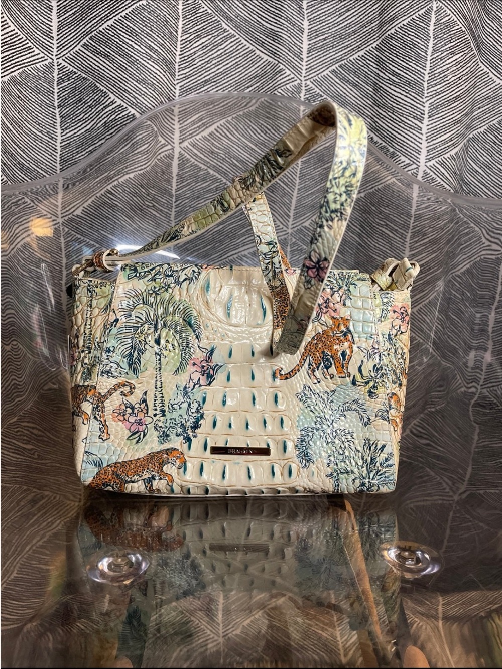 Brahmin Cream Tropical Croc-Embossed Crossbody with Teal & Orange Accents - Picture 11 of 11